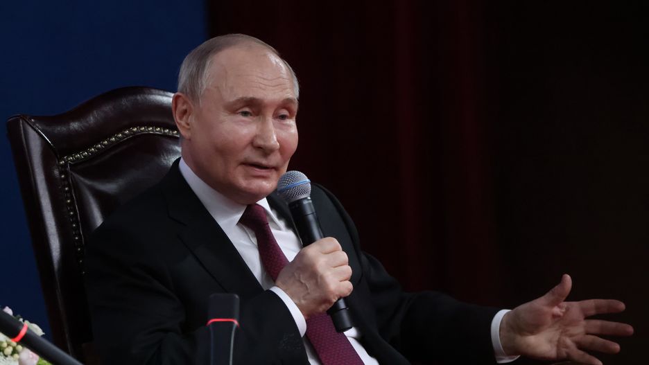 HARBIN, CHINA - MAY 17: (RUSSIA OUT) Russian President Vladimir Putin speaks during a meeting with students at the Harbin Institute of Technology on May 17, 2024 in Harbin, China. Russian President Vladimir Putin is in China for a two-day state visit. (Photo by Contributor/Getty Images)