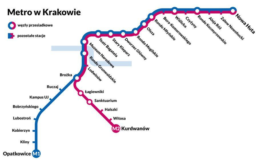 Planowane trasy metra w Krakowie