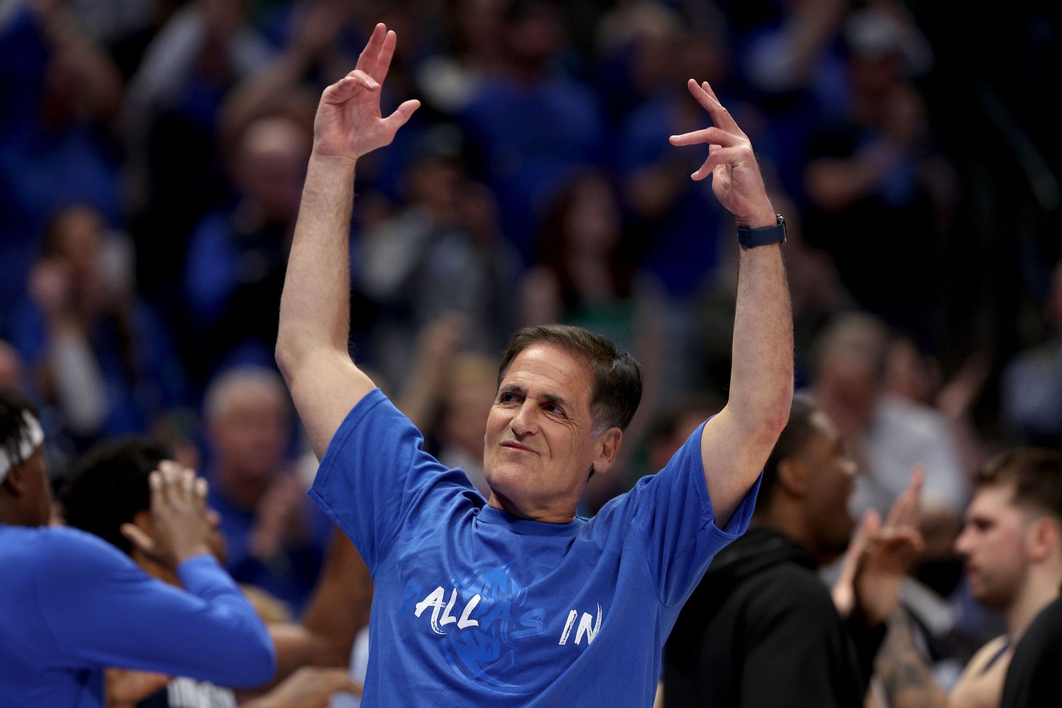 DALLAS, TEXAS - APRIL 25: Team owner Mark Cuban of the Dallas Mavericks reacts as the Dallas Mavericks take on the Utah Jazz in the fourth quarter of Game Five of the Western Conference First Round NBA Playoffs at American Airlines Center on April 25, 2022 in Dallas, Texas. NOTE TO USER: User expressly acknowledges and agrees that, by downloading and or using this photograph, User is consenting to the terms and conditions of the Getty Images License Agreement. (Photo by Tom Pennington/Getty Images)