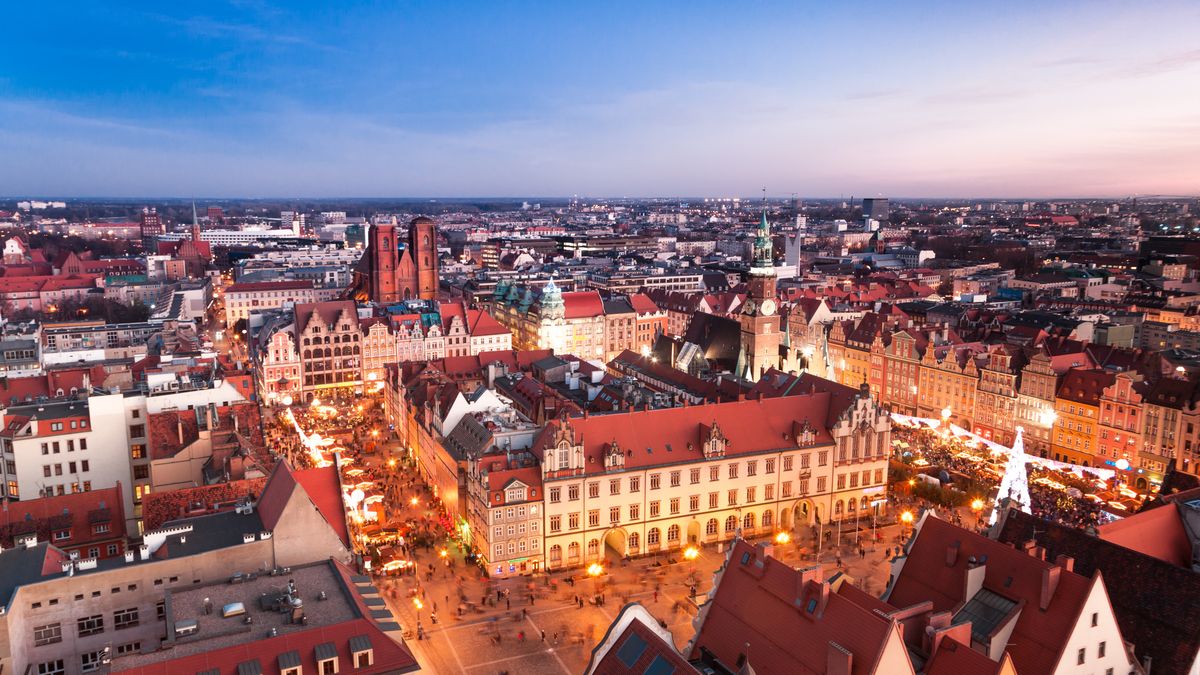 Świąteczny Wrocław z lotu ptaka