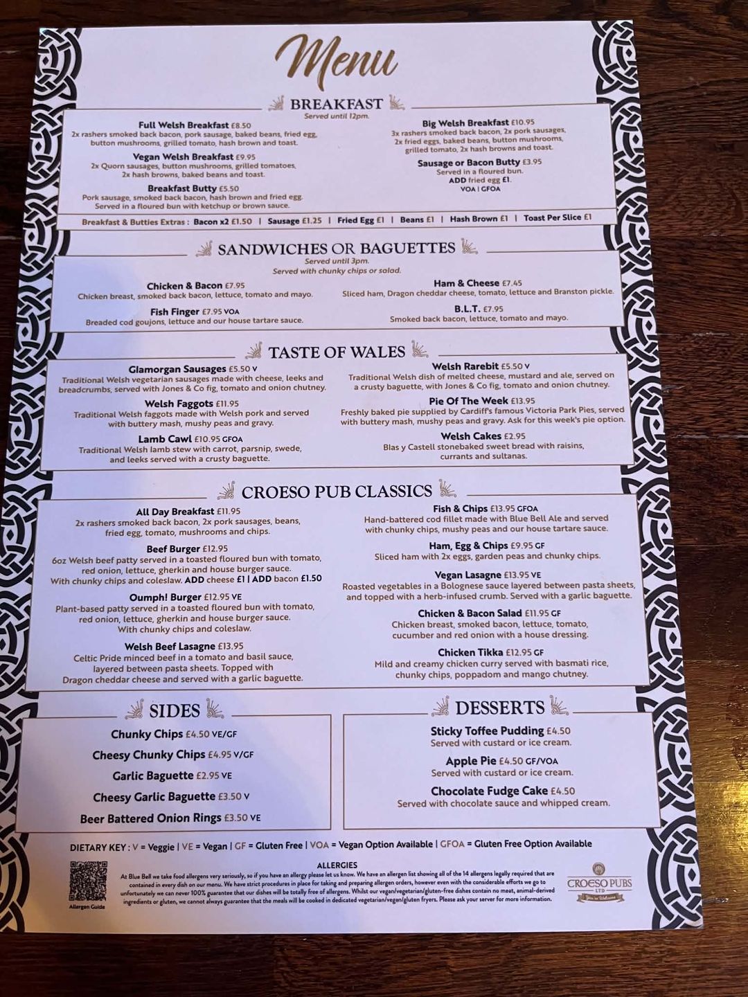 Menu w Blue Bell