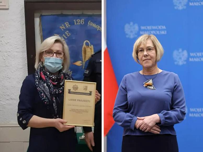 Na zdjęciu po lewej Małgorzata Dobrucka odbiera nagrodę dla "Szkoły Promującej Bezpieczeństwo". Po prawej Barbara Nowak (PAP, Art Service)