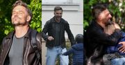 Marcin Rogacewicz ekscytuje się umiejętnościami jazdy na rowerze syna i tuli go na ławce w parku (ZDJĘCIA)