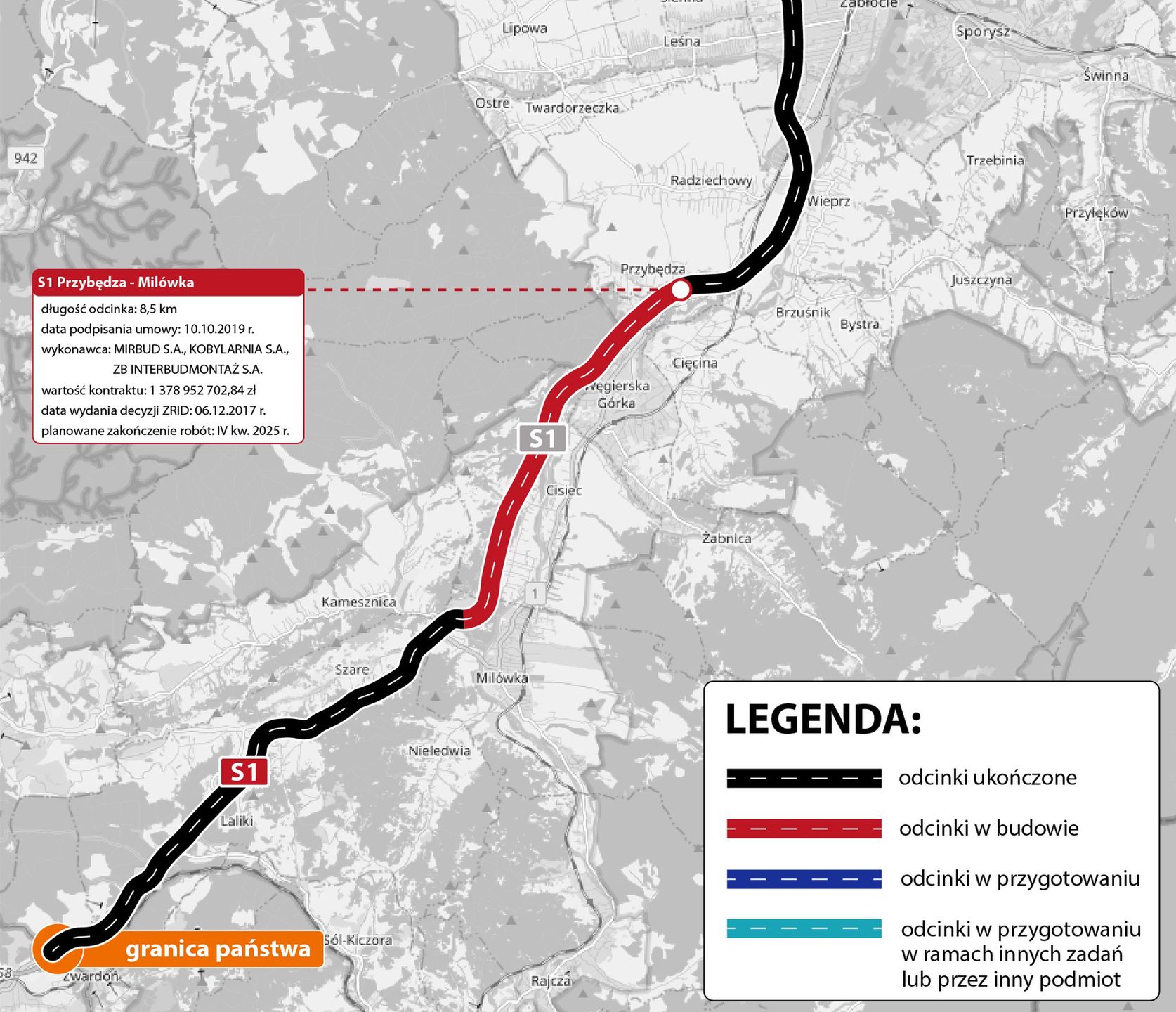 Mapa budowy drogi S1
