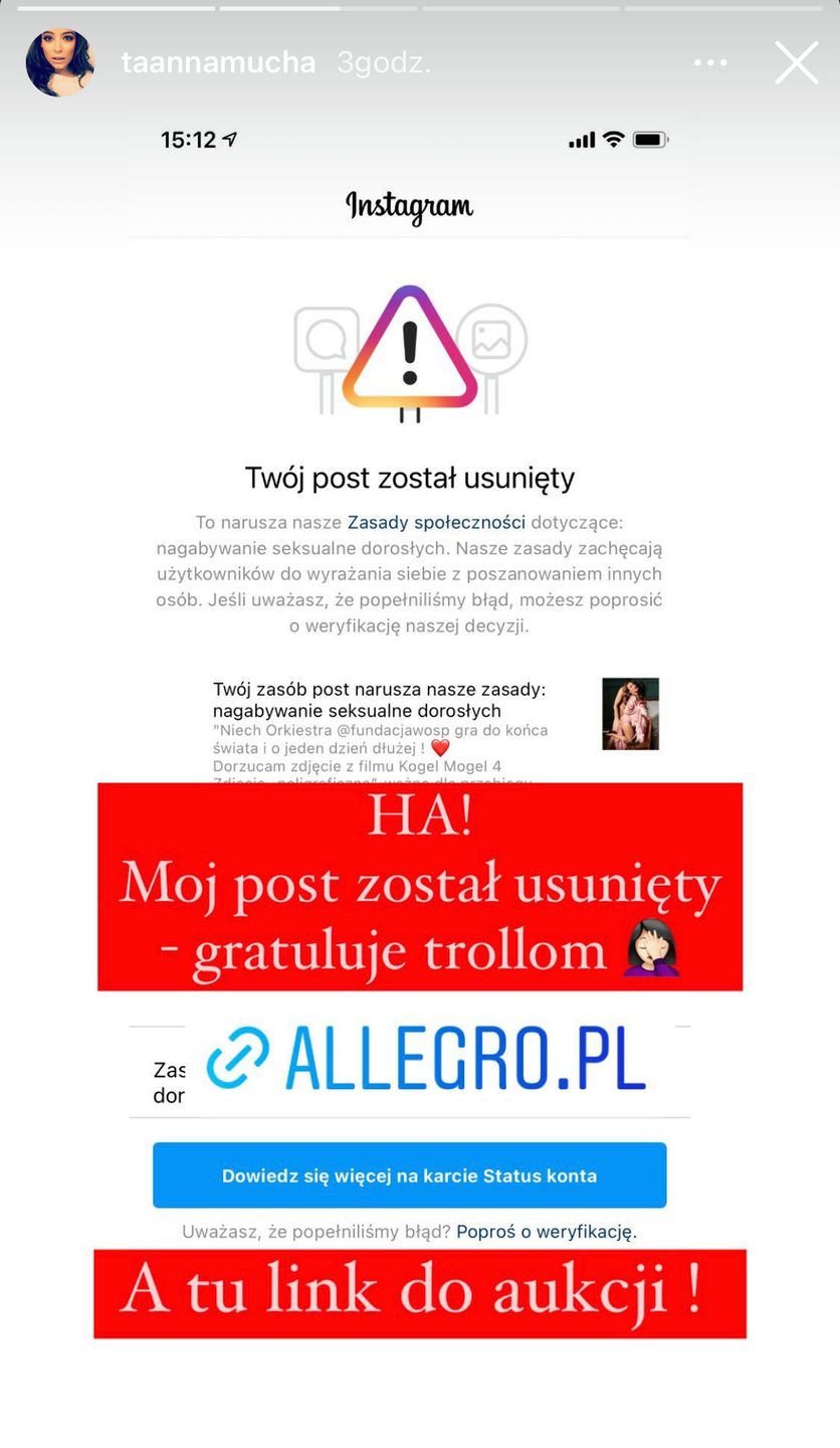 Anna Mucha komentuje usunięcie zdjęć z Instagrama