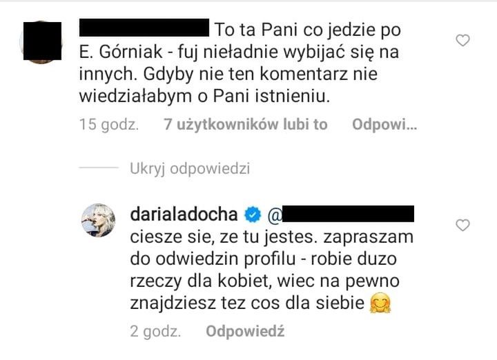 Daria Ładocha odpowiada na ataki ze strony fanów Edyty Górniak