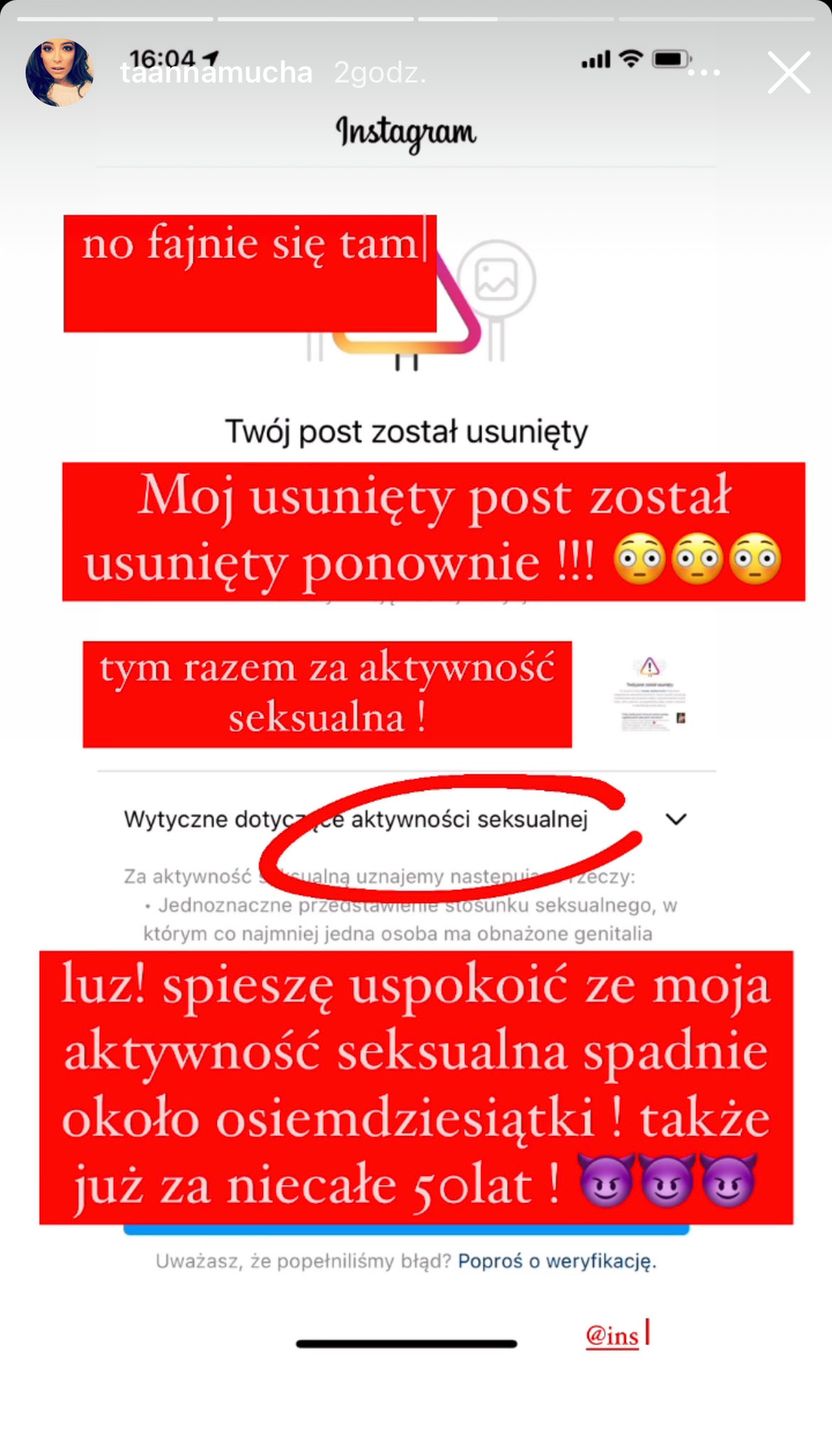 Anna Mucha komentuje usunięcie zdjęć z Instagrama