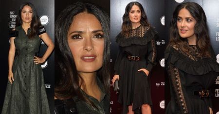 Salma Hayek w dwóch sukienkach w Londynie