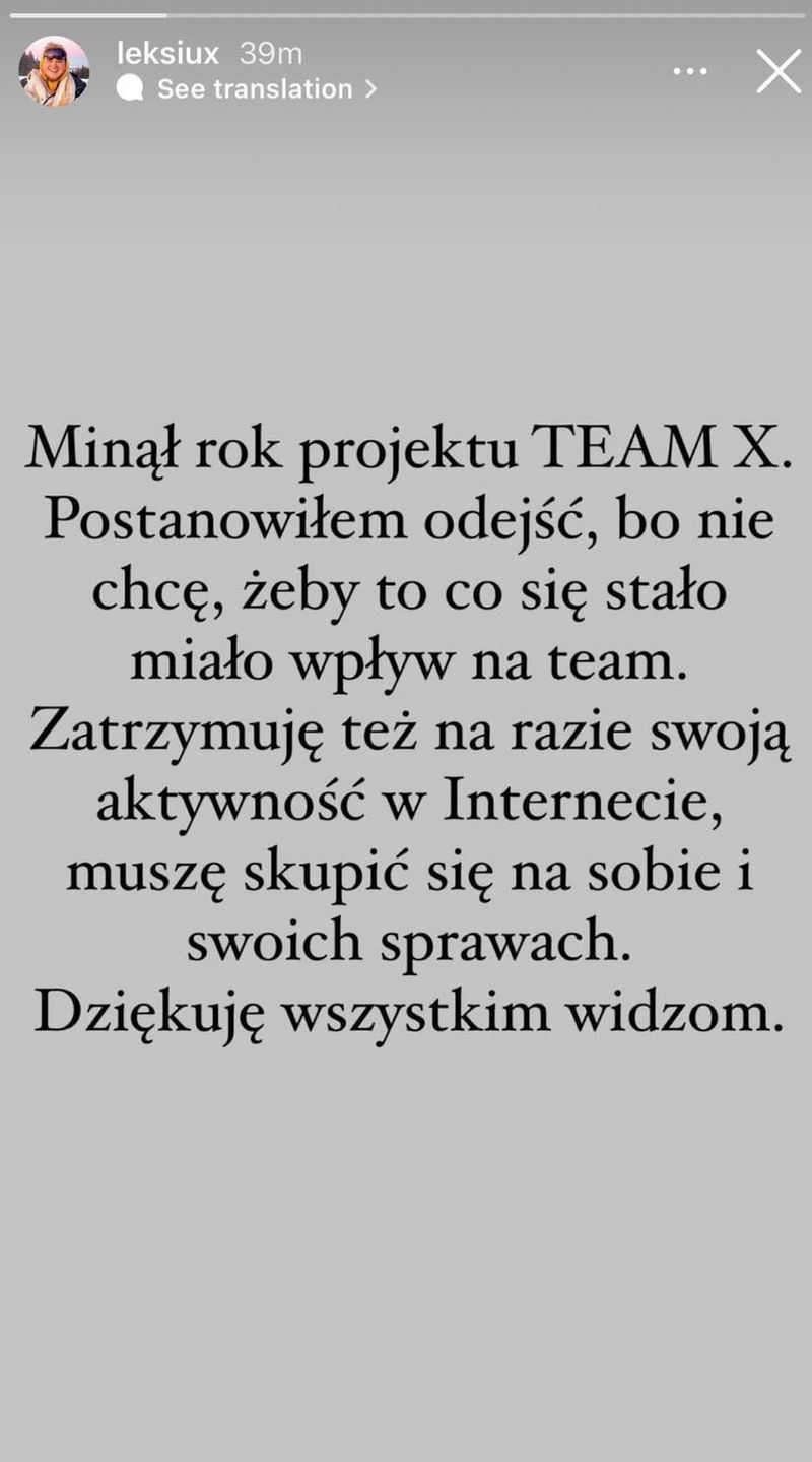 Leksiu odchodzi z Team X
