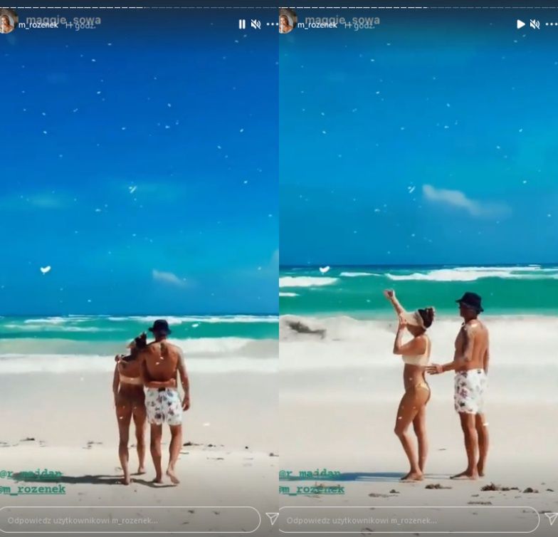 Małgorzata Rozenek i Radosław Majdan całują się na tle oceanu