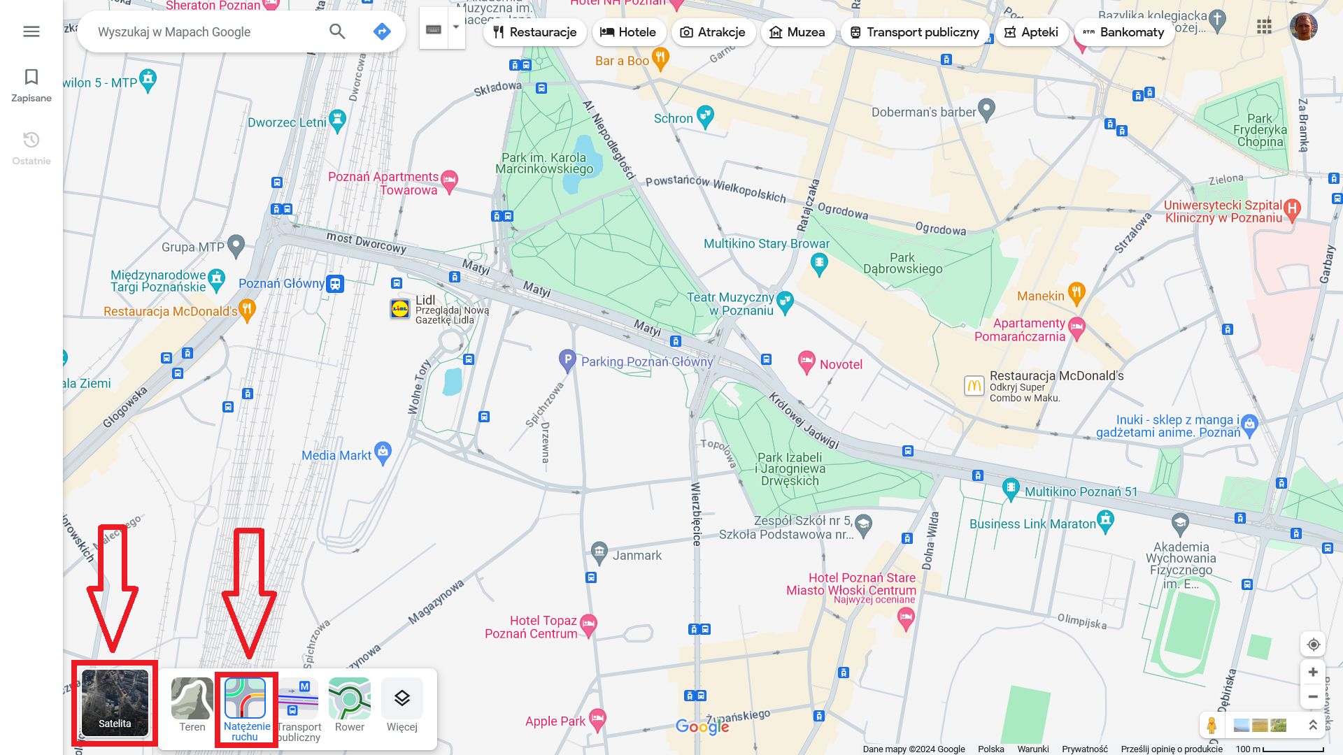 Jak włączyć natężenie ruchu w Mapach Google w przeglądarce?