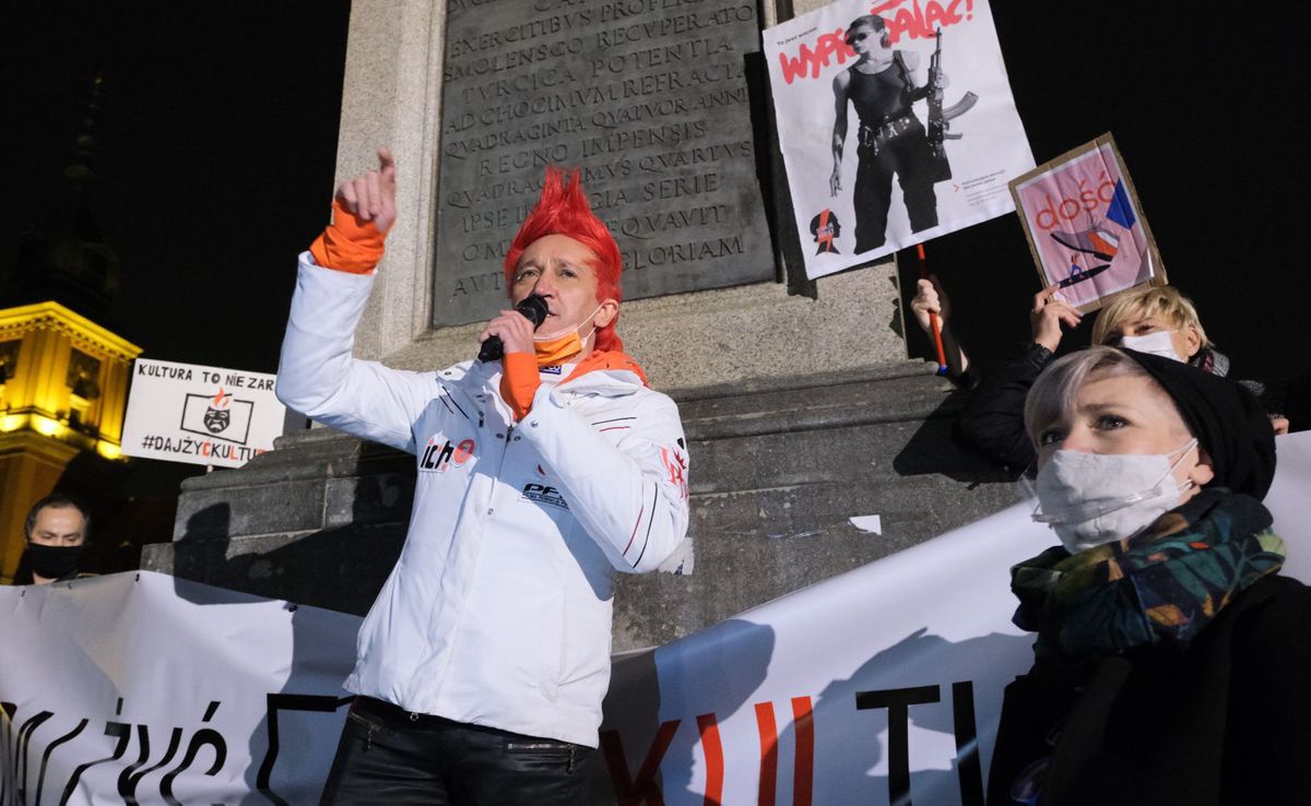 Michał Wiśniewski na proteście