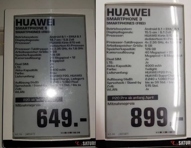 Kluczowe elementy specyfikacji Huawei P20 i P20 Pro