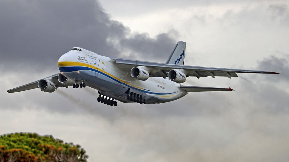 An Antonov An-124-100 is taking off from Barcelona Airport in Barcelona, Spain, on March 25, 2024, after delivering one of the sailboats that will participate in the upcoming edition of the America's Cup, set to take place in the Catalan capital between August and October. (Photo by Urbanandsport/NurPhoto via Getty Images)