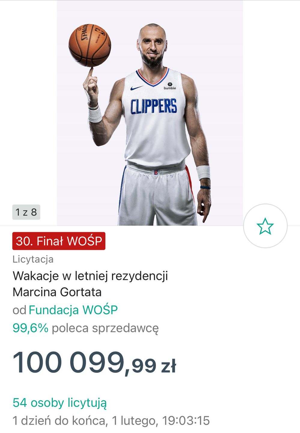Marcin Gortat – aukcja dla WOŚP