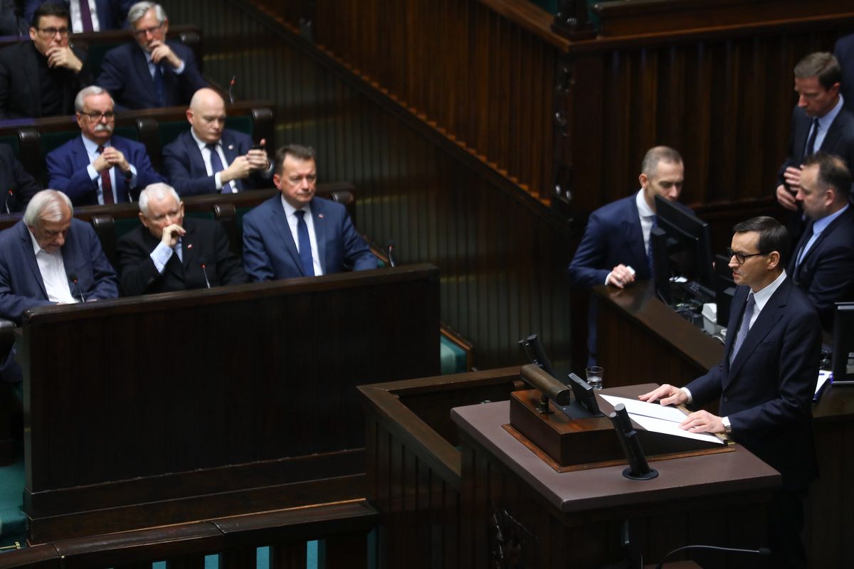 Premier Mateusz Morawiecki podczas obrad Sejmu 