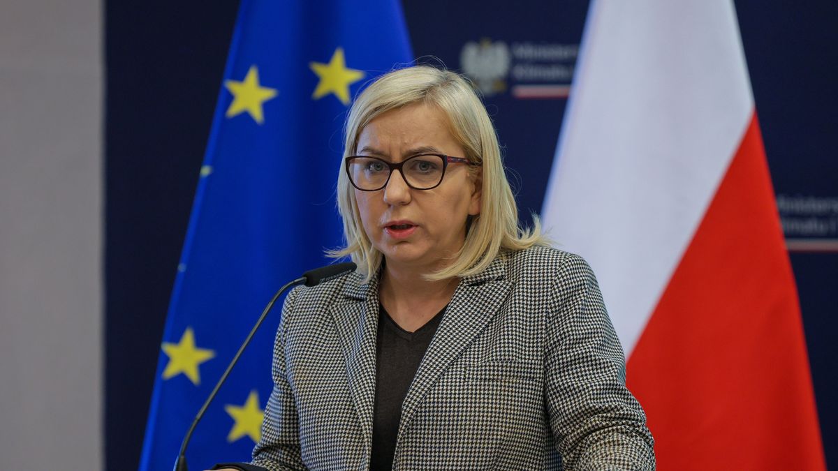 Warszawa, 25.04.2024. Minister klimatu i środowiska Paulina Hennig-Kloska podczas konferencji prasowej w siedzibie ministerstwa w Warszawie, 25 bm. Temat konferencji: "Moratorium na ograniczenie wycinki lasów oraz plan ochrony lasów ważnych społecznie wokół polskich metropolii". (sko) PAP/Paweł Supernak