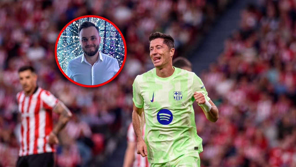 PAP/EPA / Javier Zorilla / Na zdjęciu: Robert Lewandowski, w kółku Jakub Kręcidło (Twitter)