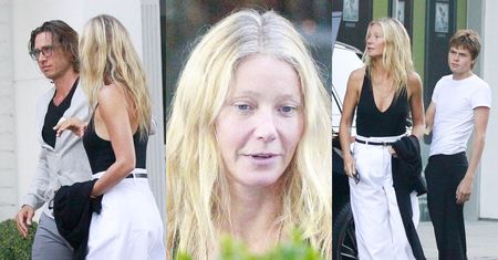 Wolna od makijażu Gwyneth Paltrow mknie do modnej knajpki w Beverly Hills. Towarzyszyli jej mąż i NASTOLETNI SYN (ZDJĘCIA)