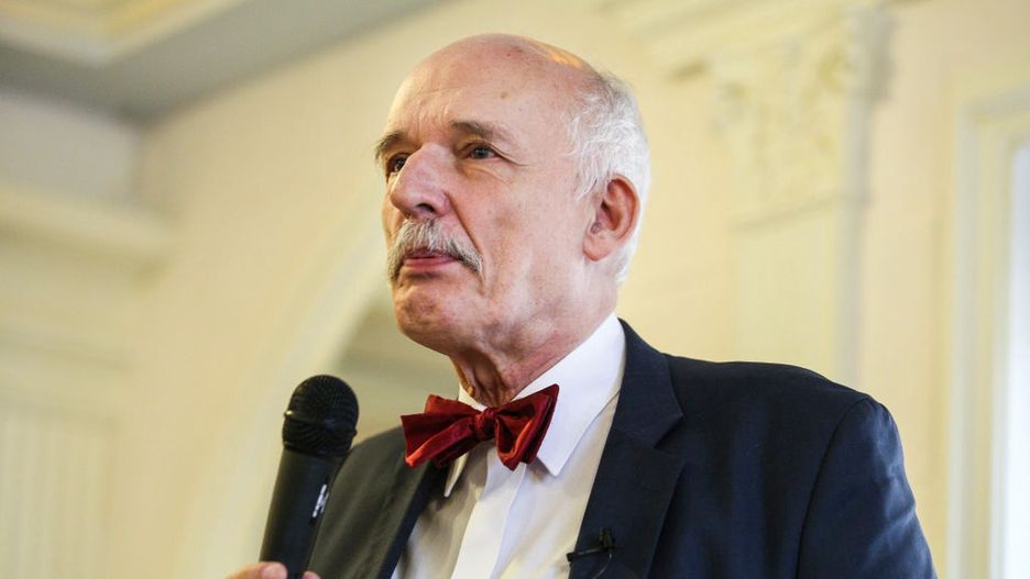 Janusz Korwin-Mikke, a Polish politician, leader of KORWiN party and European Union MP met with his supporters in Bedzin, Poland, on March 12, 2017. Janusz Korwin-Mikke has taken criticism this week for comments he made in the European Parliament that said women are inferior to men. (Photo by Beata Zawrzel/NurPhoto via Getty Images)