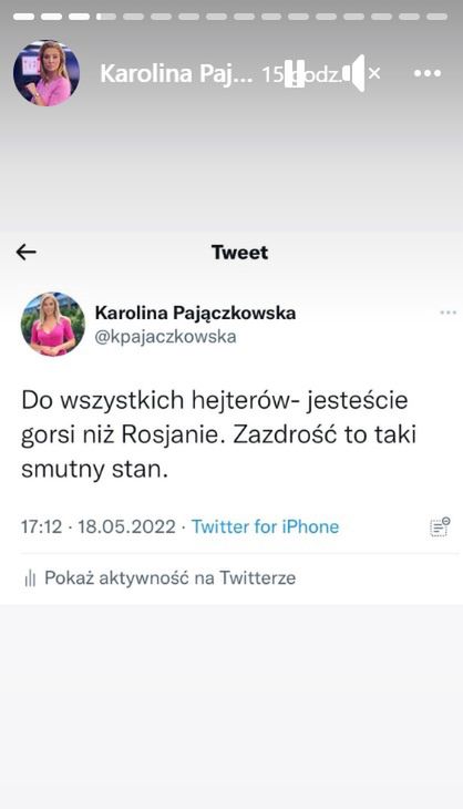 Wpis Karoliny Pajączkowskiej skierowany do hejterów 