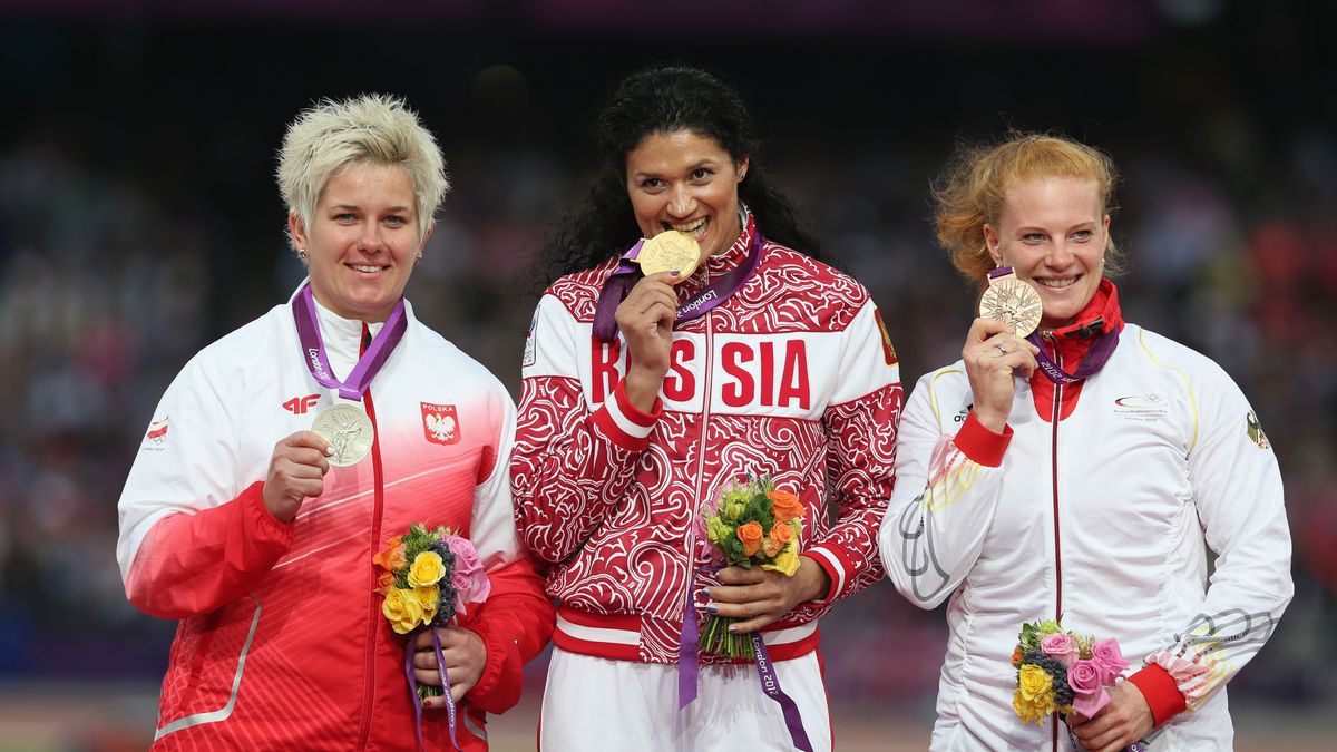 Podium rzutu młotem na IO w Londynie w 2012 roku