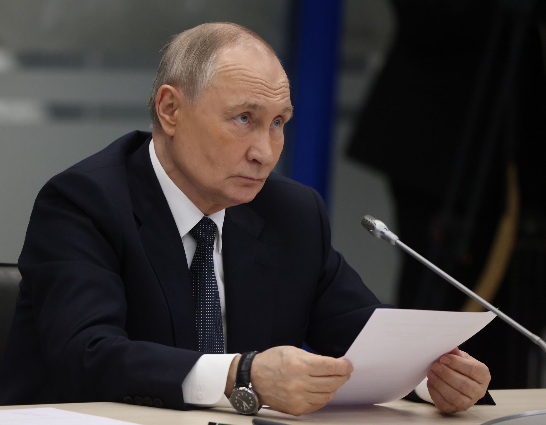 MURMANSK, RUSSIA - MARCH 26 (RUSSIA OUT) Russian President Vladimir Putin seen while visiting a military base of nuclear fleet, March 26, 2025, in Murmansk, Russia. Putin is having a one-day trip to Murmansk. (Photo by Contributor/Getty Images)