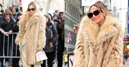 Podziwiana przez tłum fanów Jennifer Lopez BŁYSZCZY na Times Square w futrze, dzierżąc torebkę za ponad 600 TYSIĘCY ZŁOTYCH (ZDJĘCIA)