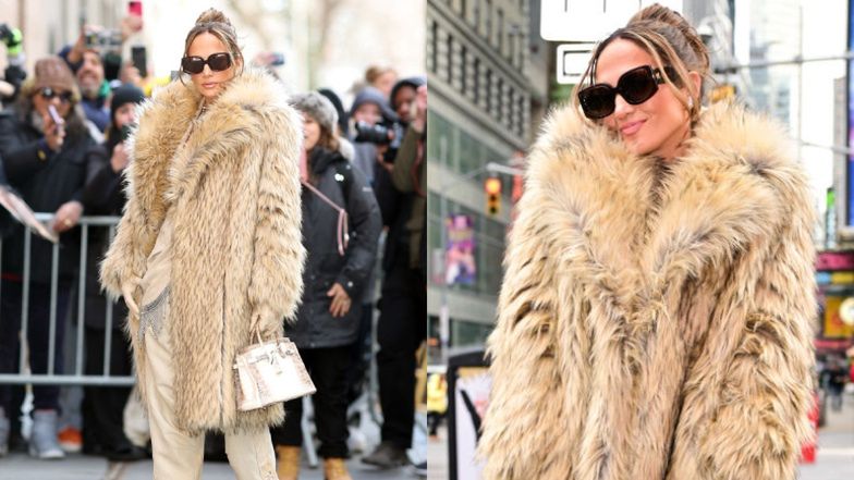 Podziwiana przez tłum fanów Jennifer Lopez BŁYSZCZY na Times Square w futrze, dzierżąc torebkę za ponad 600 TYSIĘCY ZŁOTYCH (ZDJĘCIA)