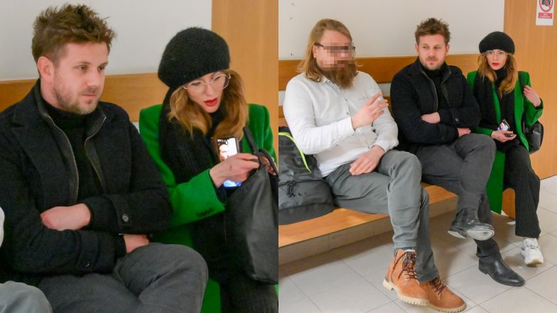 Antoni Królikowski i Izabela opuszczają sąd po usłyszeniu przez aktora wyroku