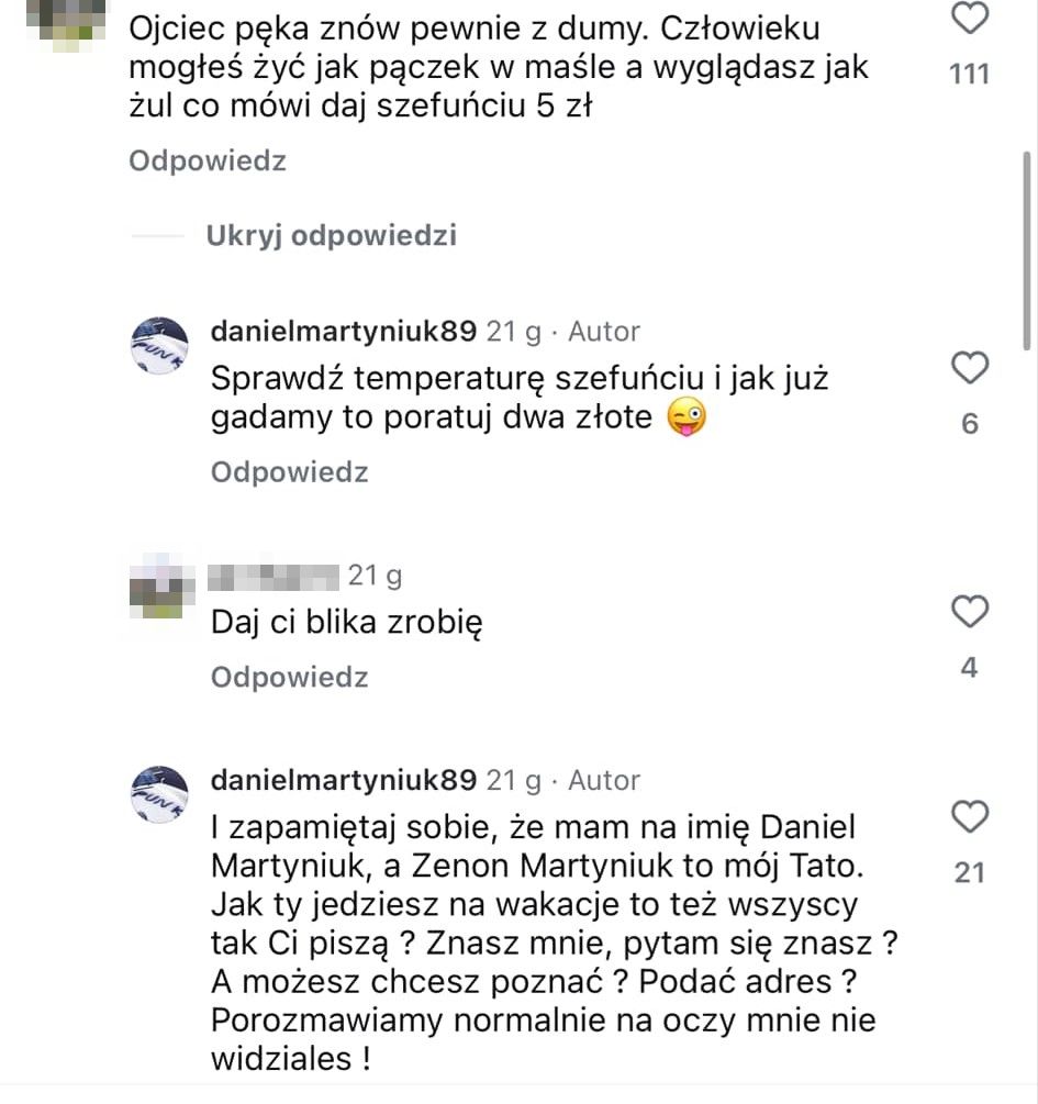 Daniel Martyniuk prowadzi monolog pod nagraniem spod kasyna