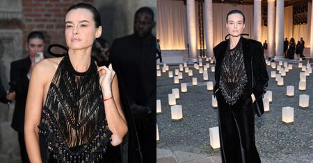 Kasia Smutniak w czerni eksponuje swoje wytatuowane plecy na pokazie Armaniego w Mediolanie