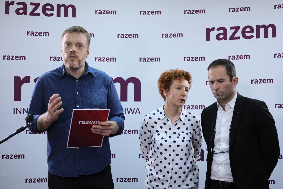 Transfobia w Razem? Surowa kara dla działaczki. Od lewej: Adrian Zandberg, Urszula Kuczyńska, Benoit Hamon