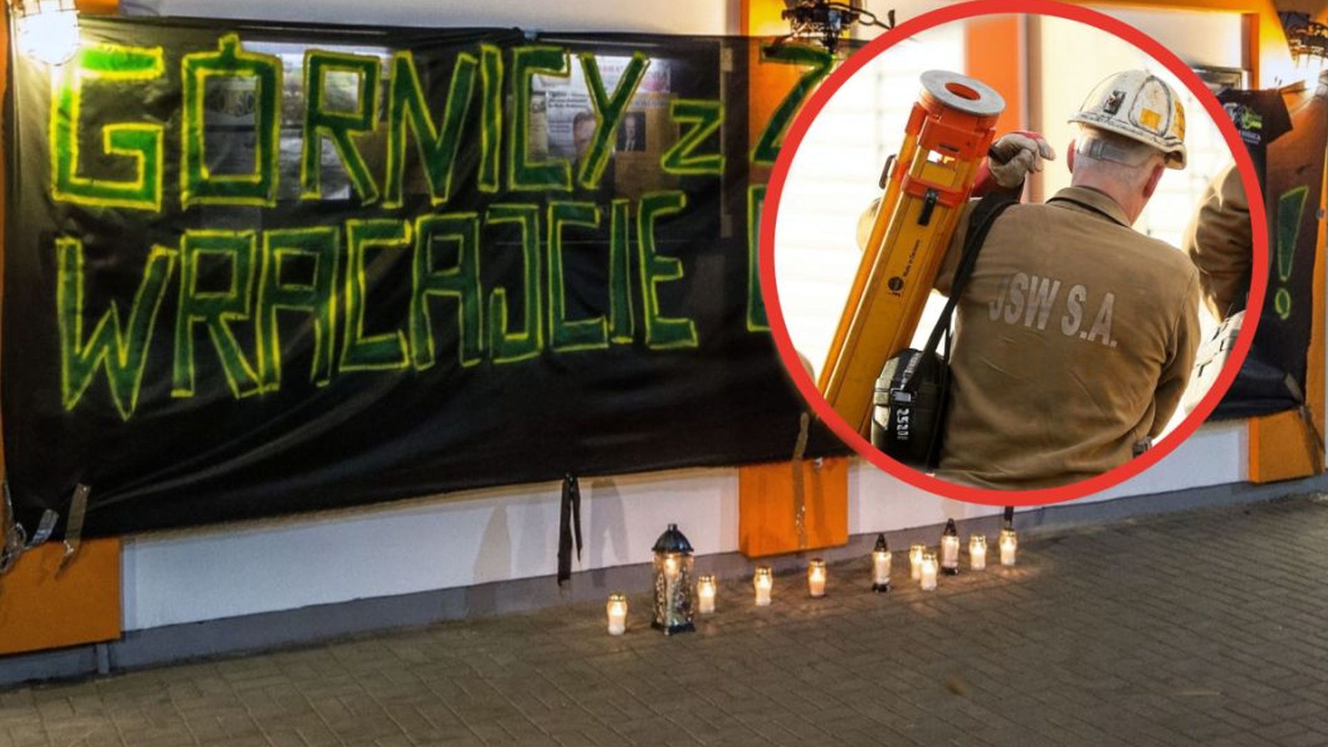 Napis przed kopalnią Zofiówka w Jastrzębiu Zdroju, w której trwa akcja ratownicza