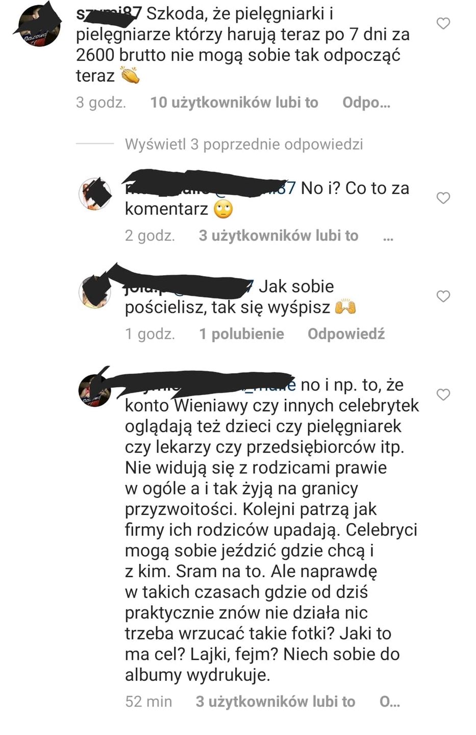 Dyskusja pod postem Julii Wieniawy