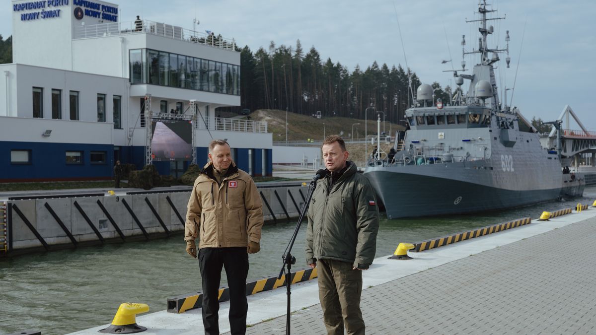 Będzie przetarg na pogłębienie toru na rzece Elbląg (na zdjęciu Andrzej Duda i Mariusz Błaszczak) 