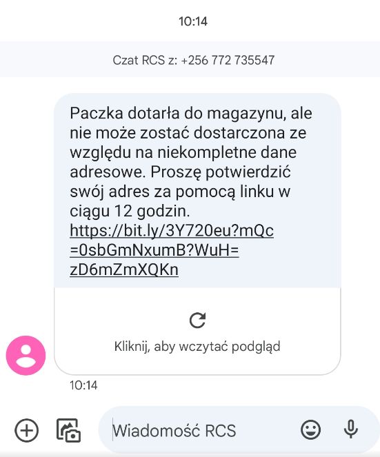 Fałszywa wiadomość SMS