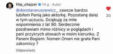 Komentarz Filipa Chajzera na Instagramie
