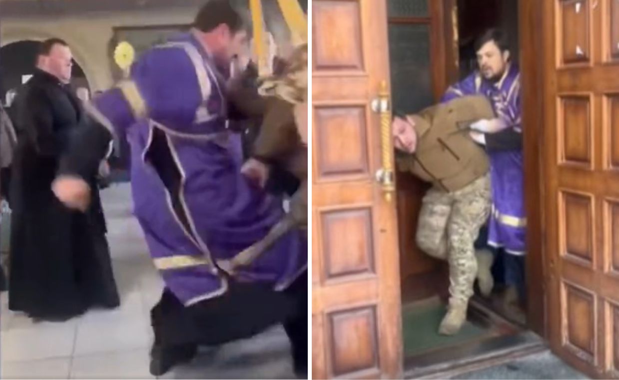 Skandal w cerkwi w Ukrainie. Pobito żołnierza, tłum protestuje. Jest nagranie