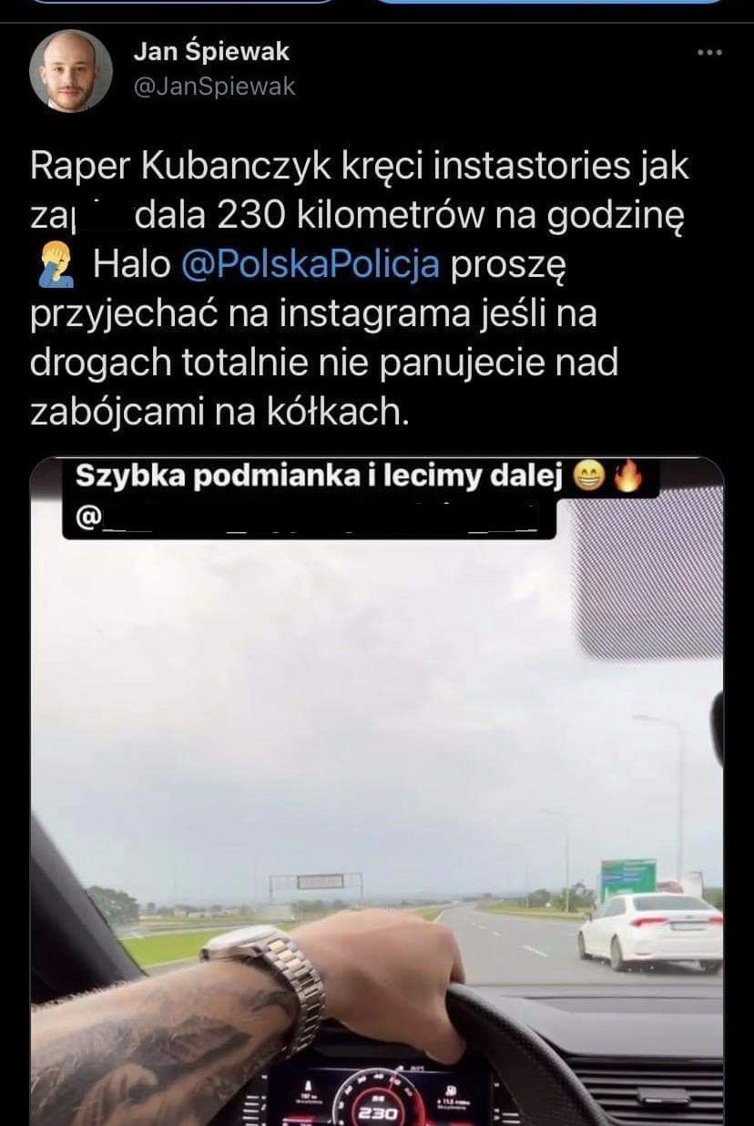 Mądry inaczej raper Kubańczyk nagrywa jak pędzi 230km/h autem z wypożyczalni