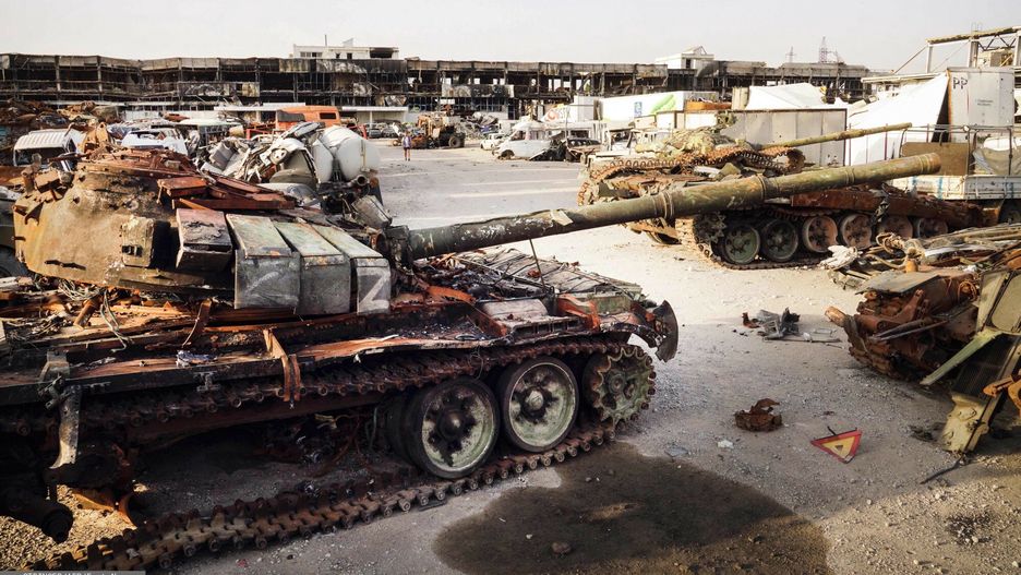 Temporary
This photograph taken on August 26, 2022 shows burnt Russian tanks in an improvised dump in Mariupol amid the ongoing Russian military action in Ukraine. (Photo by STRINGER / AFP)
STRINGER