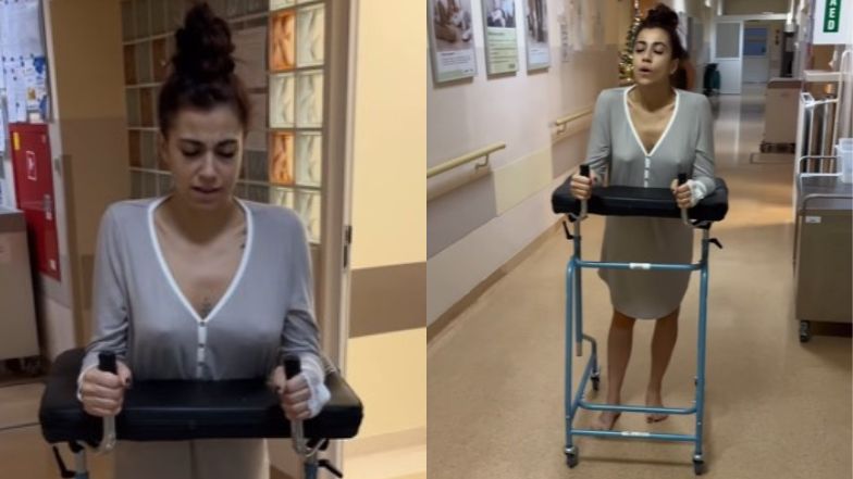 Maja Hyży porusza się przy pomocy balkonika