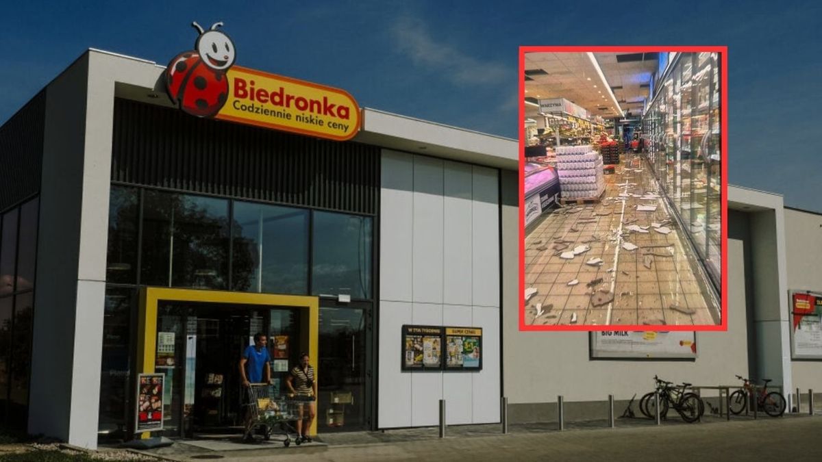 Tak wyglądał market po poniedziałkowym gradobiciu w Gnieźnie.