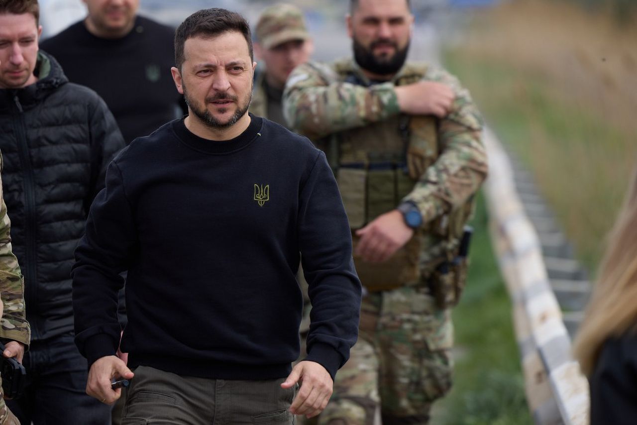 DONETSK, UKRAINE - APRIL 19:President of Ukraine Volodymyr Zelenskyy (L) visits Donetsk Region, Ukraine on April 19, 2024. (Photo by Presidency of Ukraine/Anadolu via Getty Images)