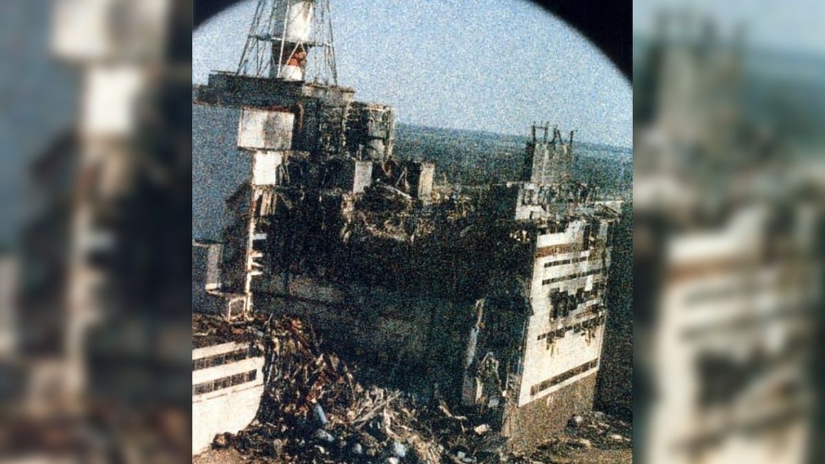 Pierwsze zdjęcie zrobione po wybuchu reaktora w Czarnobylu.