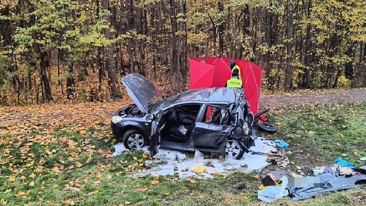 Kia wpadła do rowu po uderzeniu