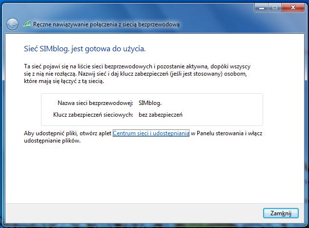 Sieć ad-hoc na Windows 7 6