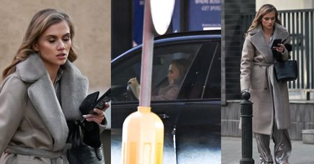 Agnieszka Kaczorowska porzuca auto na zakazie i mknie z nietęgą miną na event