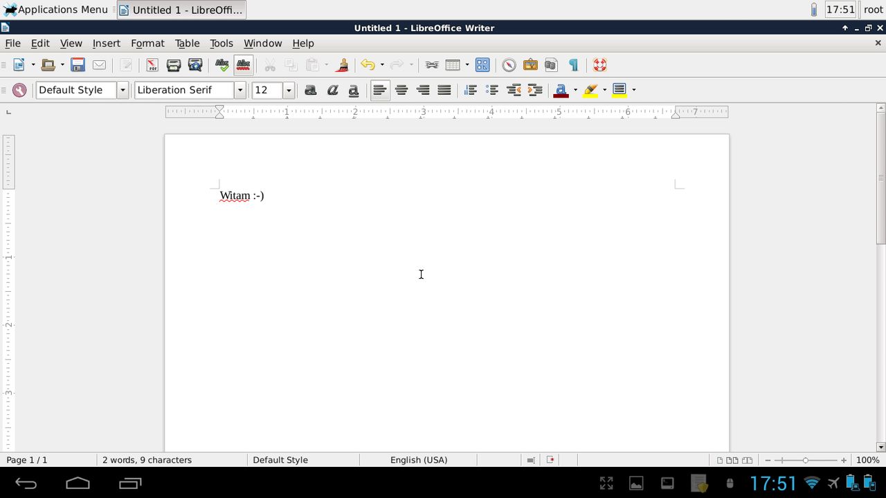 Debian z LibreOffice odpalony na Droidzie 4