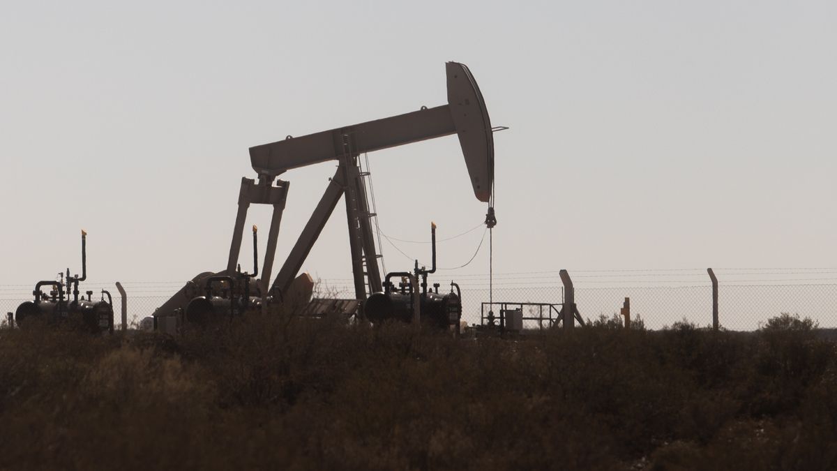 Oil pump jacks are seen at Vaca Muerta shale oil and gas drilling, in the Patagonian province of Neuquen, Argentina February 15, 2023. (Photo by Matias Baglietto/NurPhoto via Getty Images)